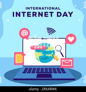 flat international internet day illustration design vector with a laptop Stock Vector