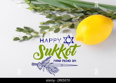 Greeting card for Jewish Sukkot festival Stock Photo