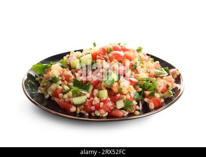 Plate with delicious tabbouleh salad on white background Stock Photo