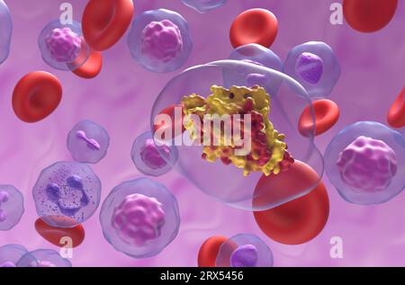 Creatine Kinase muscle type enzyme (CK-MM) in the blood flow - closeup view 3d illustration Stock Photo