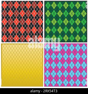 Argyle pattern of black and red,green,yellow and pink and blue diamonds shapes, Harlequin or diamond pattern Stock Vector