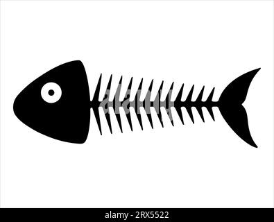Fish skeleton silhouette vector art white background Stock Vector