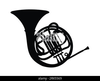 French horn silhouette vector art white background Stock Vector