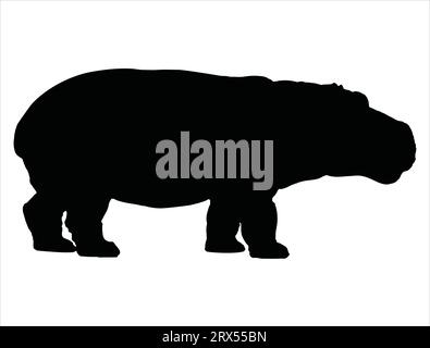 Hippopotamus silhouette vector art white background Stock Vector