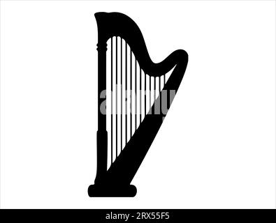 Harp silhouette vector art white background Stock Vector