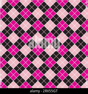 Argyle pattern of black and pink diamonds shapes, Harlequin or diamond pattern Stock Vector