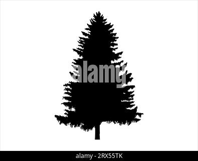 Pine tree silhouette vector art white background Stock Vector