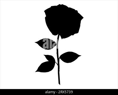 Rose flower silhouette vector art white background Stock Vector