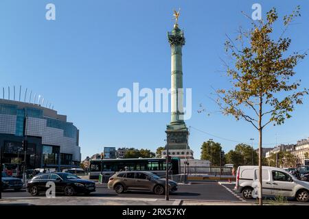 PARIS, FRANCE - AUGUST 30, 2019: This is the July column in honor of the 1840 revolution on the Bastille Square. Stock Photo