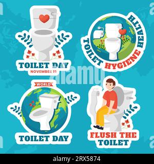 Toilet Day Label Illustration Flat Cartoon Hand Drawn Templates Background Stock Vector