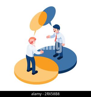 Flat 3d Isometric Business People Talking and Thinking Overlaps to Each Other. Brainstorm and Communication Concept. Stock Vector