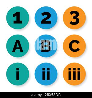 Vector illustration of alphabet letters abc and numbers in a different language, numbers for kids concept Stock Vector