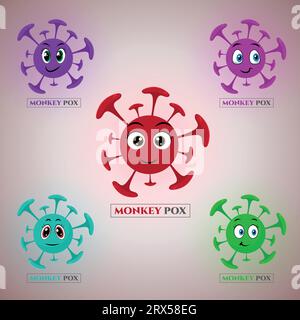 Monkey pox virus in cartoon style, vector illustration of flat style virus outbreak pandemic logo design Stock Vector