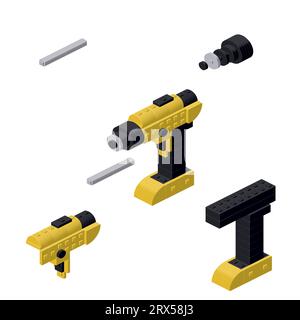 Concept with screwdriver in isometric style for print and design.Vector illustration. Stock Vector