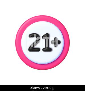 21 sign warning symbol isolated in 3D style on white background. Age limit symbol. Stock Vector