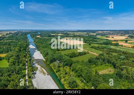 The Lech valley around Meitingen in nortehrn swabia from above Stock Photo