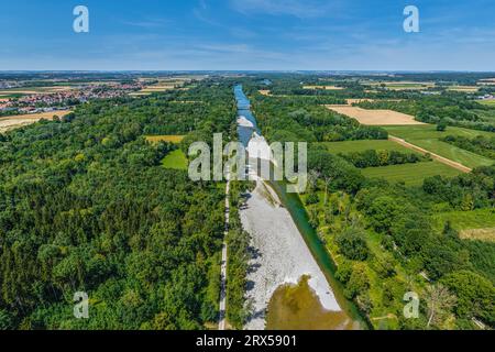 The Lech valley around Meitingen in nortehrn swabia from above Stock Photo