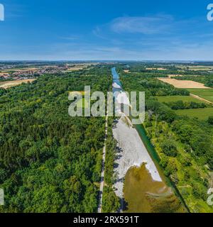 The Lech valley around Meitingen in nortehrn swabia from above Stock Photo