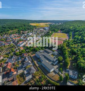 Wertheim and Kreuzwertheim on Main Valley from above Stock Photo