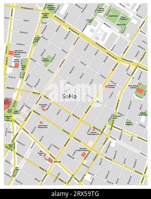 Street map of the New York neighborhood SoHo, Lower Manhattan, New York City Stock Photo