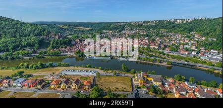 Wertheim and Kreuzwertheim on Main Valley from above Stock Photo