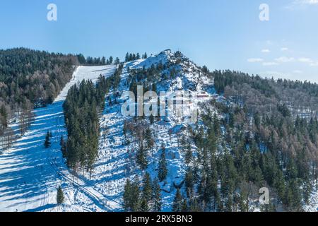 The Region around Bodenmais in the Bavarian Forest in wintertime from above Stock Photo