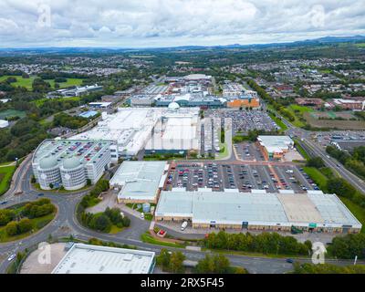 Aerial view of large retail park at Almondvale in town centre Livingston, West Lothian, Scotland, UK Stock Photo