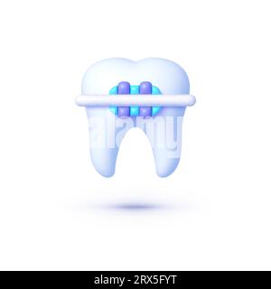 Braces tooth 3d, great design for any purposes. Orthodontic dentistry. Isolated vector illustration Stock Vector
