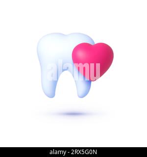 Tooth with hear 3d concept for medical design. Oral health care concept. Design template element. Vector illustrator. Stock Vector