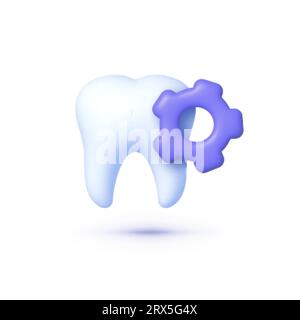 Realistic tooth whith gear 3d for concept design. Vector graphic illustration Stock Vector