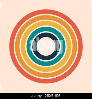 Retro striped circle in 60s, 70s style. Abstract round vintage design element. Sunset or rainbow graphic. Poster, banner, wallpaper. Simple circle Stock Vector