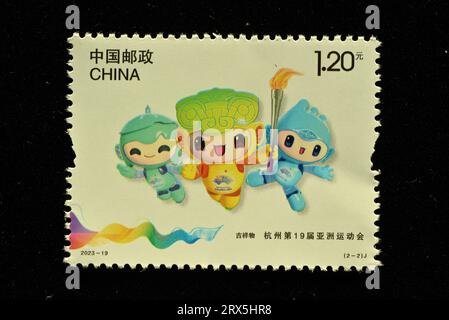 CHINA - CIRCA 2023: A stamps printed in China shows the 19th Asian Games Hangzhou 2022 Mascots of Hangzhou Asian Games ,  circa 2023. Stock Photo