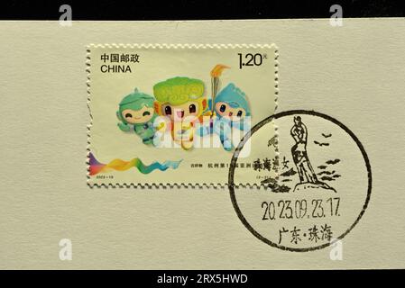 CHINA - CIRCA 2023: A stamps printed in China shows the 19th Asian Games Hangzhou 2022 Mascots of Hangzhou Asian Games ,  circa 2023. Stock Photo