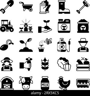 Farming and Agriculture Icon Set in Glyph Style Design Stock Vector