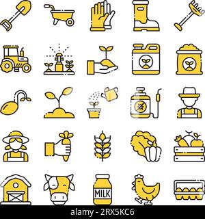 Farming and Agriculture Icon Set in Duotone Style Design Stock Vector