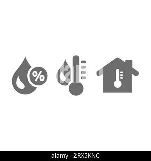 Humidity control with thermometer and home icons. Humidity percent with water drop icon set. Stock Vector