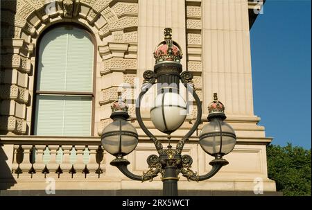 Streetlight in front of Victorian Parliament House, Melbourne, Victoria, Australia Stock Photo