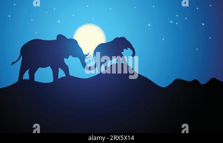 mother and baby Elephant design silhouette. Hand drawn minimalism style vector illustration Stock Vector