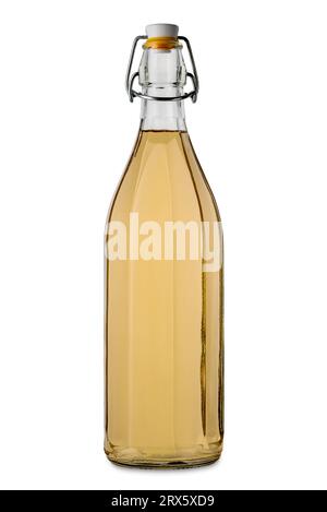 White wine glass bottle with airtight cap with snap closure isolated on white, clipping path. Bulk wine Stock Photo