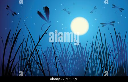 dragonfly in the meadow design silhouette. Hand drawn minimalism style vector illustration Stock Vector