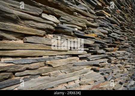 Close up of the wall of Paiwan People's Slate House in Taiwan Scenic Area of China Ethnic Museum Stock Photo