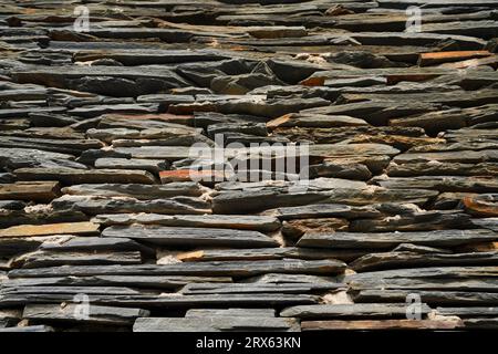 Close up of the wall of Paiwan People's Slate House in Taiwan Scenic Area of China Ethnic Museum Stock Photo