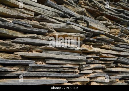 Close up of the wall of Paiwan People's Slate House in Taiwan Scenic Area of China Ethnic Museum Stock Photo