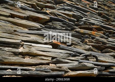 Close up of the wall of Paiwan People's Slate House in Taiwan Scenic Area of China Ethnic Museum Stock Photo