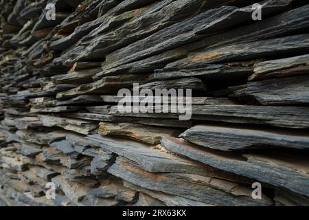 Close up of the wall of Paiwan People's Slate House in Taiwan Scenic Area of China Ethnic Museum Stock Photo