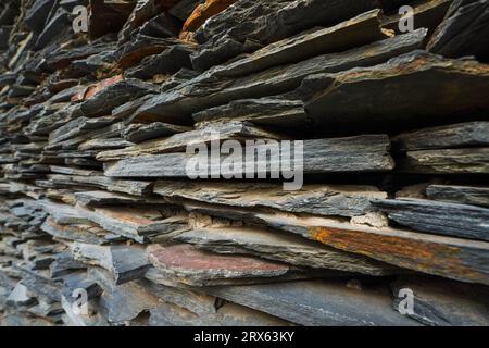 Close up of the wall of Paiwan People's Slate House in Taiwan Scenic Area of China Ethnic Museum Stock Photo