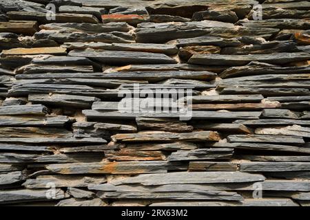 Close up of the wall of Paiwan People's Slate House in Taiwan Scenic Area of China Ethnic Museum Stock Photo