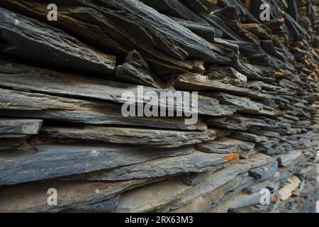 Close up of the wall of Paiwan People's Slate House in Taiwan Scenic Area of China Ethnic Museum Stock Photo