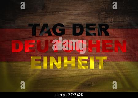 Background Germany Happy Unity Day, october 3 celebrate card with German national flag ribbon stroke. Vector illustration banner patriotic celebration. Stock Photo