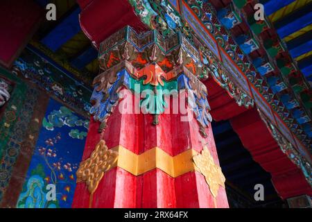 Painted pillars of Jokhang in the Tibetan Scenic Area of China Ethnic Museum Stock Photo